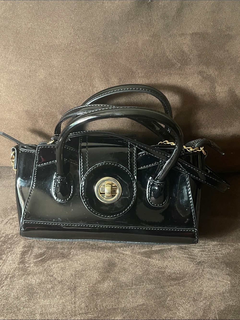 Forever 21 Black Patent Satchel with Gold Turn-Lock
